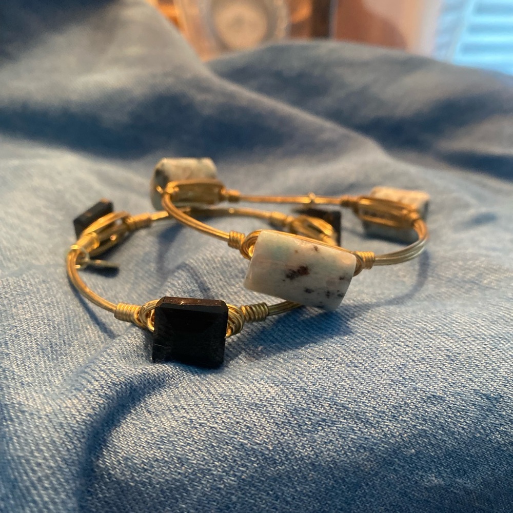 Gemstone wire bracelets.  Gold/natural gemstones